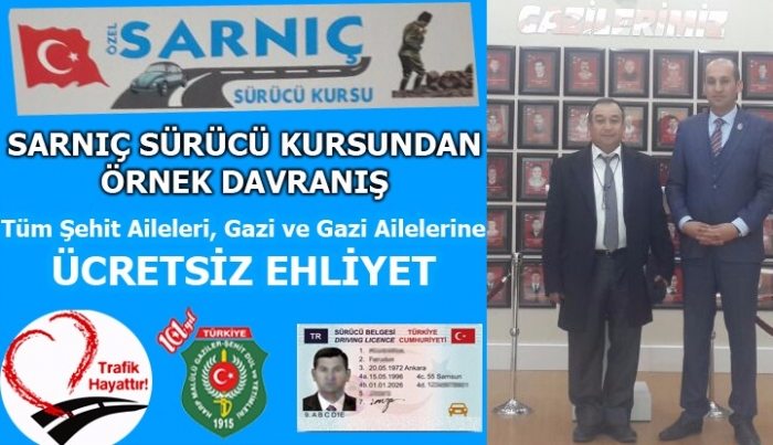 Özel Sarnıç Sürücü kursundan örnek davranış: Şehit Aileleri  ve Gazilere ücretsi                  