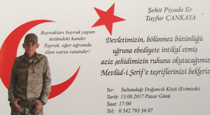 ŞEHİDİMİZ P.ER TAYFUR ÇANKAYA DUALAR İLE ANILACAK.                  