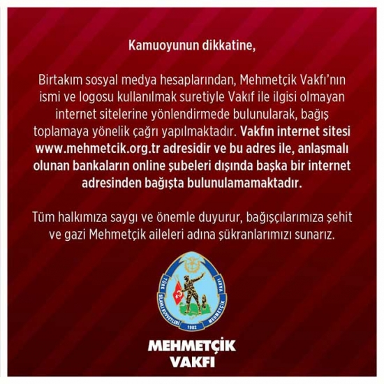 Mehmetçik Vakfı'ndan önemli açıklama!                  