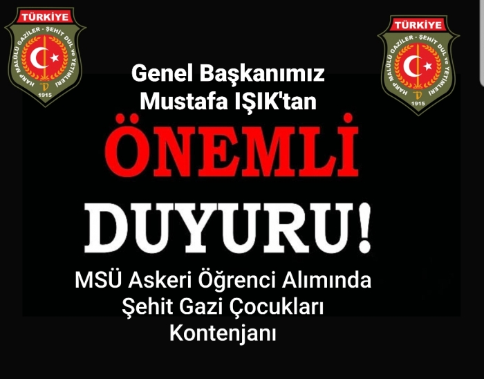 2021 YILI ASKERÎ ÖĞRENCİ TEMİN ESNASINDA ŞEHİT GAZİ ÇOCUKLARI KONTENJAN VE EK PUANLARI                  
