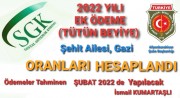 2022 YILI ŞEHİT AİLELERİ, GAZİLER EK ÖDEME / TÜTÜN İKRAMİYE ORANLARI HESAPLANDI