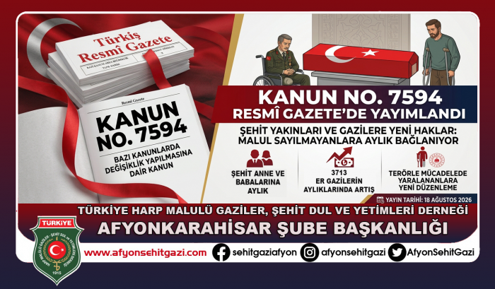 ŞEHİT AİLELERİ VE GAZİLERLE İLGİLİ 7594 SAYILI KANUN